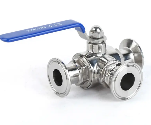 Sanitary grade three-way ball valve